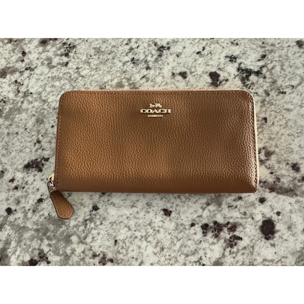 Coach Tan Leather Zip Around Continental Wallet